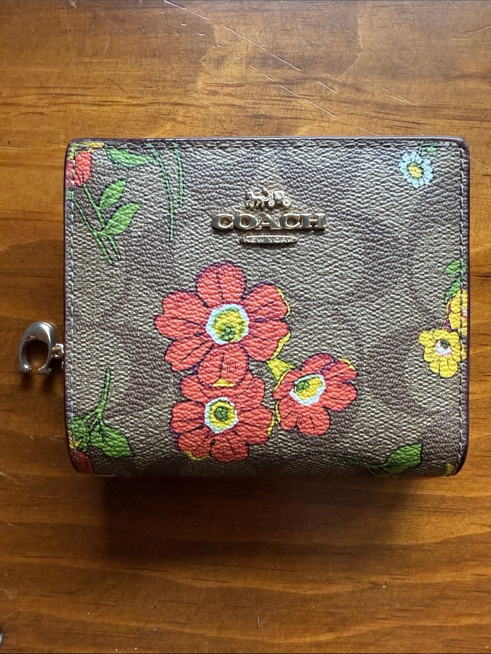 Coach Snap Wallet In Signature Canvas With Floral Print